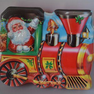 Vintage Ullman Plastic Christmas Santa Train Cookie Container Box 9” x 8” x 3.5”